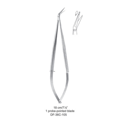 Micro Scissors, One Probe-Pointed Blade, 25 Degrees, 18cm  (DF-36C-105) by Dr. Frigz