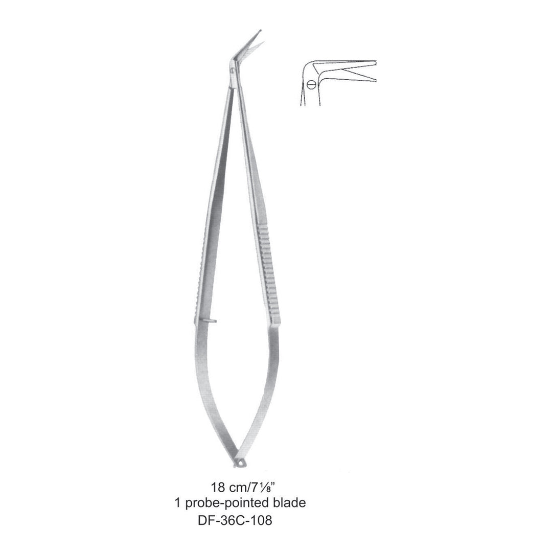 Micro Scissors, One Probe-Pointed Blade, 90 Degrees, 18cm  (DF-36C-108) by Dr. Frigz