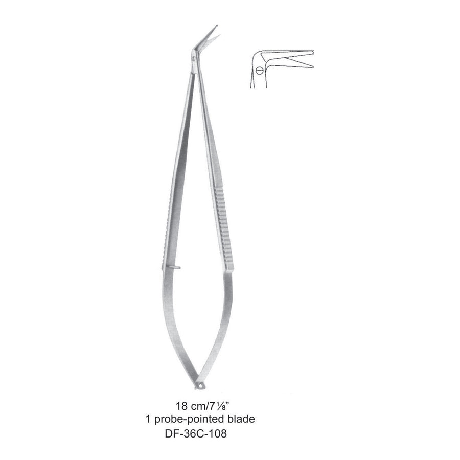 Micro Scissors, One Probe-Pointed Blade, 90 Degrees, 18cm  (DF-36C-108) by Dr. Frigz