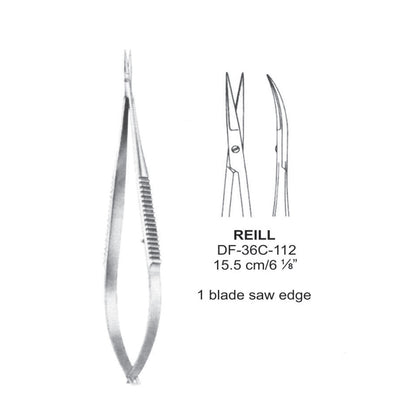 Reil Micro Scissors, One Blade Saw Edge, Curved, 15.5cm  (DF-36C-112) by Dr. Frigz