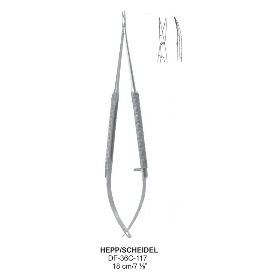 Hepp/Scheidel Micro Scissors, Curved, 18cm  (DF-36C-117) by Dr. Frigz