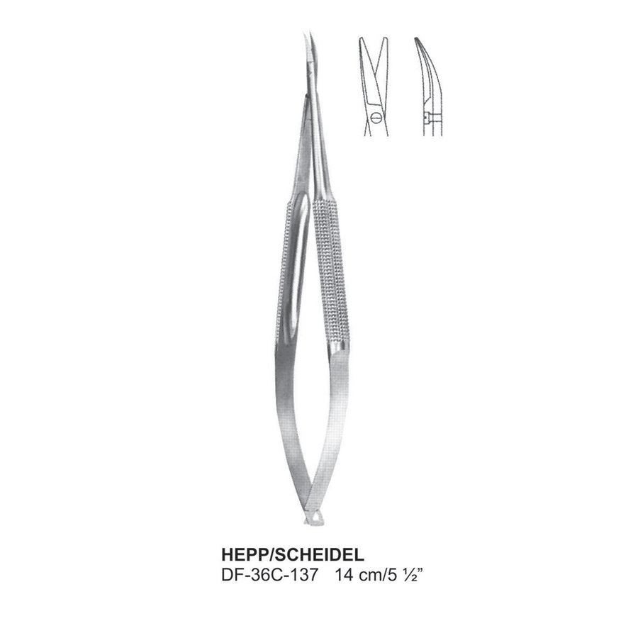 Hepp/Scheidel Micro Scissors, Curved, 14cm  (DF-36C-137) by Dr. Frigz