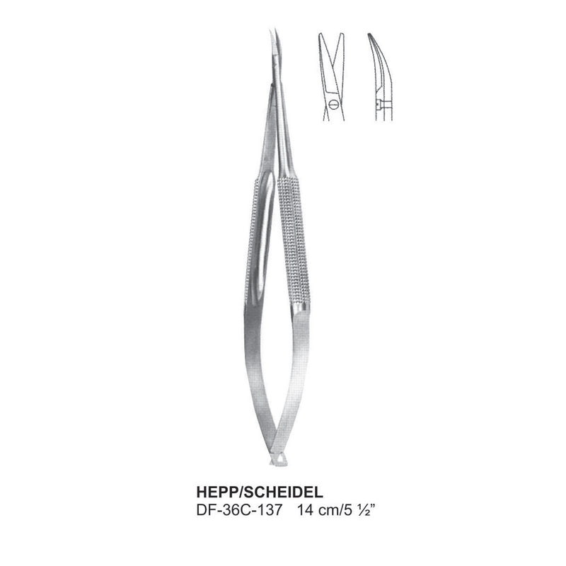 Hepp/Scheidel Micro Scissors, Curved, 14cm  (DF-36C-137) by Dr. Frigz