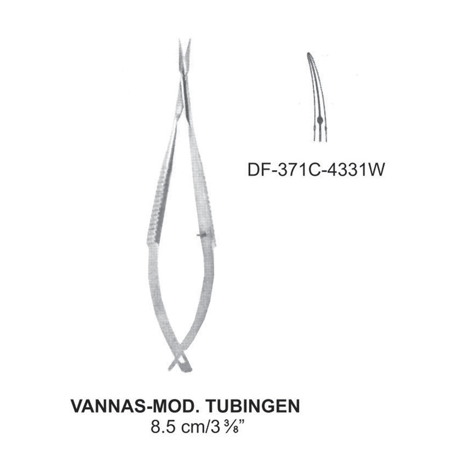 Vannas-Mod. Tubingen Delicate Eye Scissors, Curved, 8.5 cm (DF-371C-4331W) by Dr. Frigz