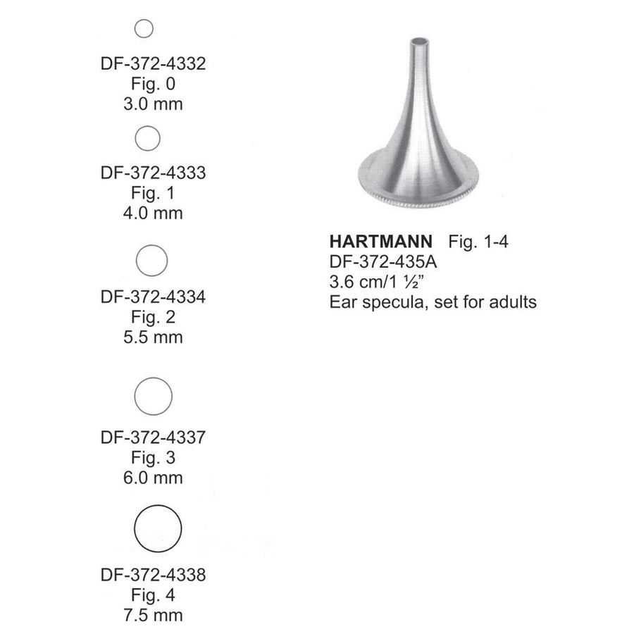 Hartmann Ear Specula, 3.6cm Fig. 1-4, Set For Adults (DF-372-435A) by Dr. Frigz