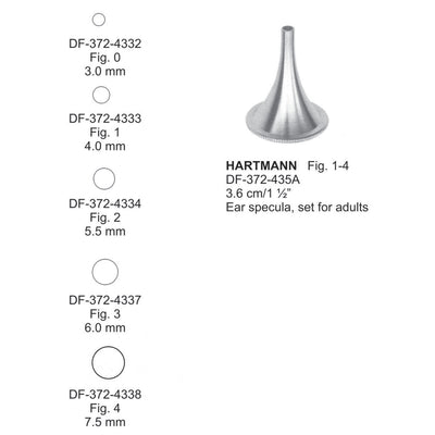 Hartmann Ear Specula, 3.6cm Fig. 1-4, Set For Adults (DF-372-435A)