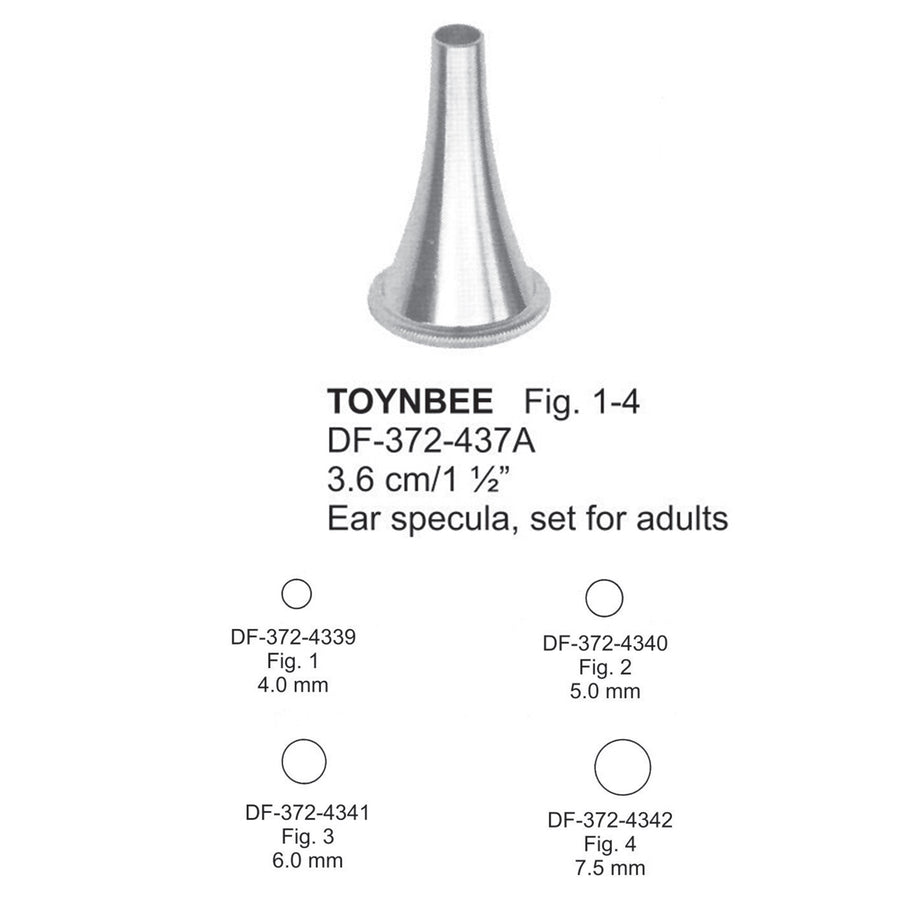 Toynbee Ear Specula, Fig.1-4, 3.6Cm, Set For Adults (DF-372-437A) by Dr. Frigz