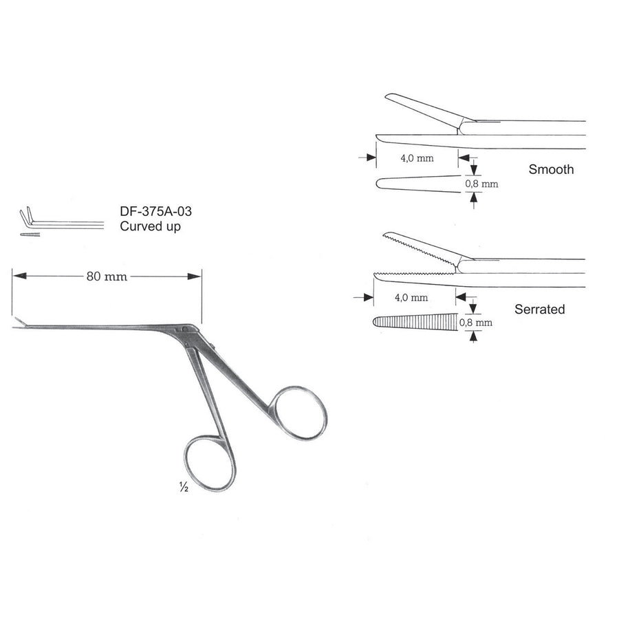 Micro Ear Forceps, Shaft Length 80mm , Serrated, Curved Up (DF-375A-03) by Dr. Frigz