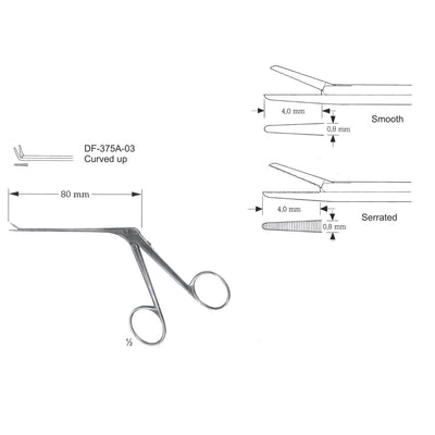 Micro Ear Forceps, Shaft Length 80mm , Serrated, Curved Up (DF-375A-03)