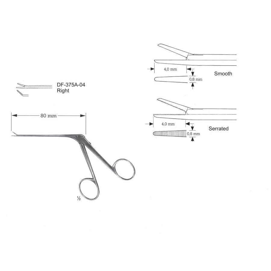Micro Ear Forceps, Shaft Length 80mm , Serrated, Right (DF-375A-04) by Dr. Frigz