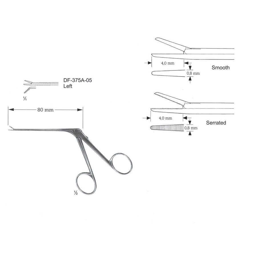 Micro Ear Forceps, Shaft Length 80mm , Serrated, Left (DF-375A-05) by Dr. Frigz