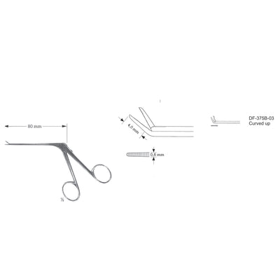 Micro Ear Forceps, Shaft Length 80mm , Serrated, Curved Up (DF-375B-03)