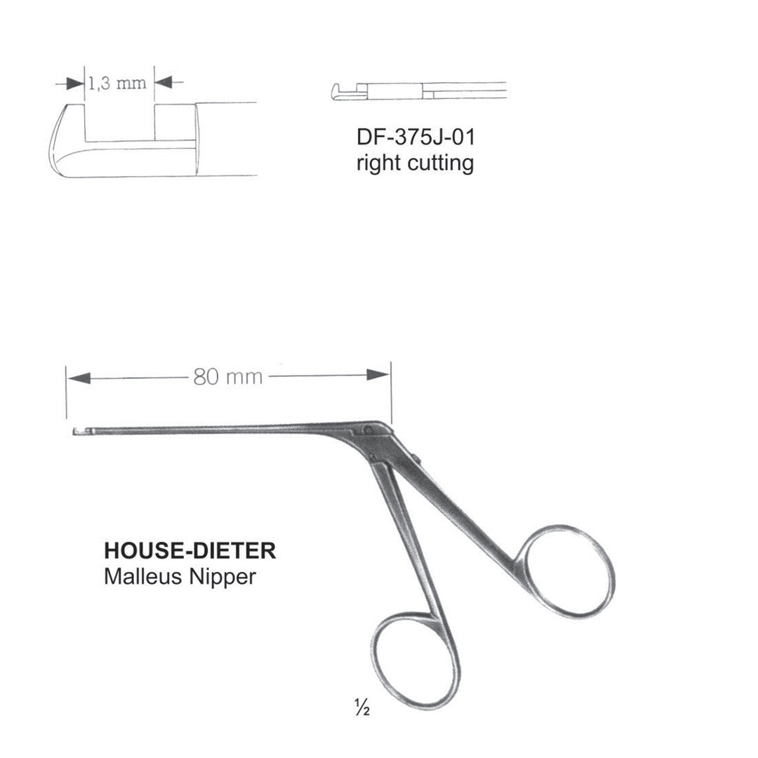 House Dieter Ear Polypus Forceps,Malleus Nipper, Right Cutting, 1.3mm , Shaft Length 80mm  (DF-375J-01) by Dr. Frigz