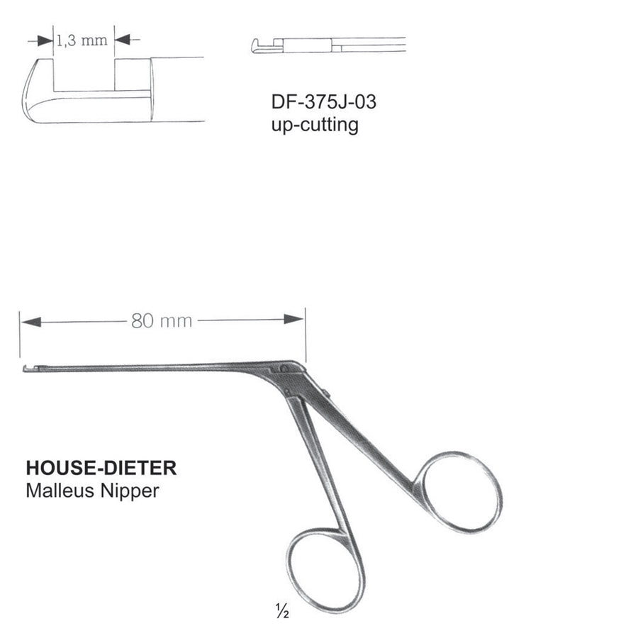 House Dieter Ear Polypus Forceps,Malleus Nipper, Up Cutting, 1.3mm , Shaft Length 80mm  (DF-375J-03) by Dr. Frigz