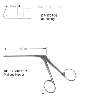 House Dieter Ear Polypus Forceps,Malleus Nipper, Up Cutting, 1.3mm , Shaft Length 80mm  (DF-375J-03)