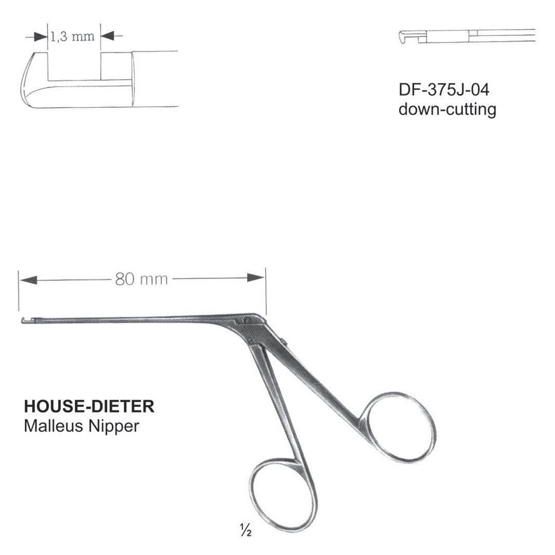House Dieter Ear Polypus Forceps,Malleus Nipper, Down Cutting, 1.3mm , Shaft Length 80mm  (DF-375J-04) by Dr. Frigz