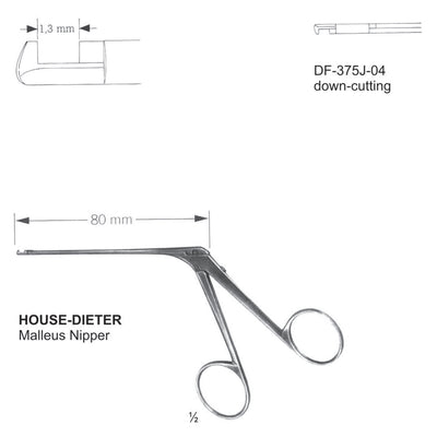 House Dieter Ear Polypus Forceps,Malleus Nipper, Down Cutting, 1.3mm , Shaft Length 80mm  (DF-375J-04)