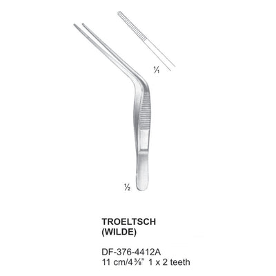 Troeltsch Wild Ear Forceps, Angled, 1X2 Teeth, 11cm (DF-376-4412A)