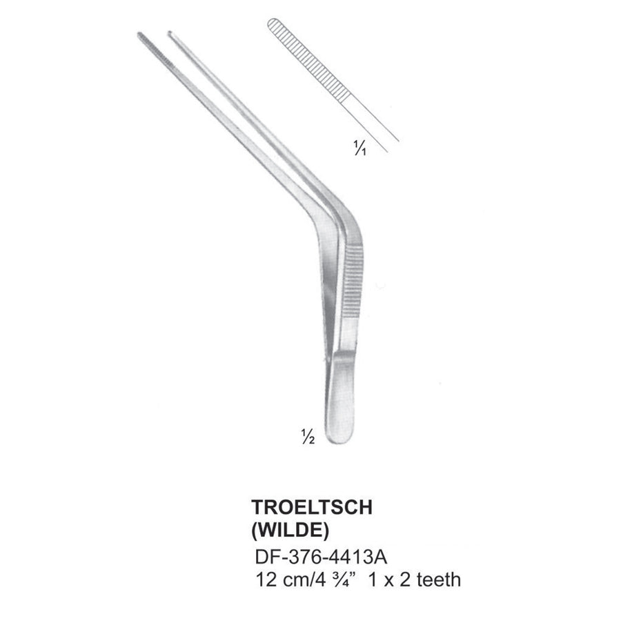 Troeltsch Wild Ear Forceps, Angled, 1X2 Teeth, 12cm (DF-376-4413A) by Dr. Frigz