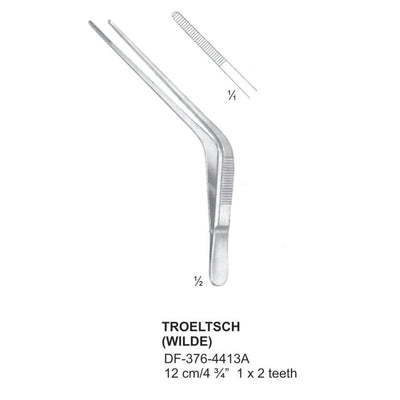 Troeltsch Wild Ear Forceps, Angled, 1X2 Teeth, 12cm (DF-376-4413A)
