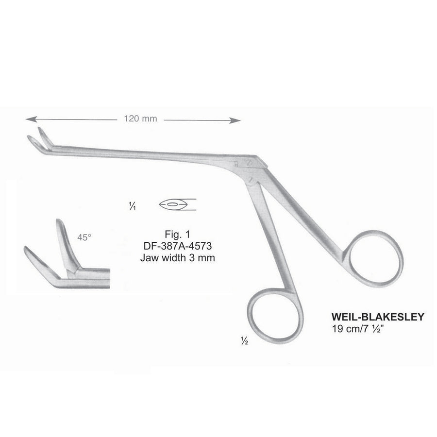 Weil-Blakesley Nasal Cutting Forceps, Fig.1, 45 Degrees , Jaw Width 3mm , 19cm (DF-387A-4573) by Dr. Frigz