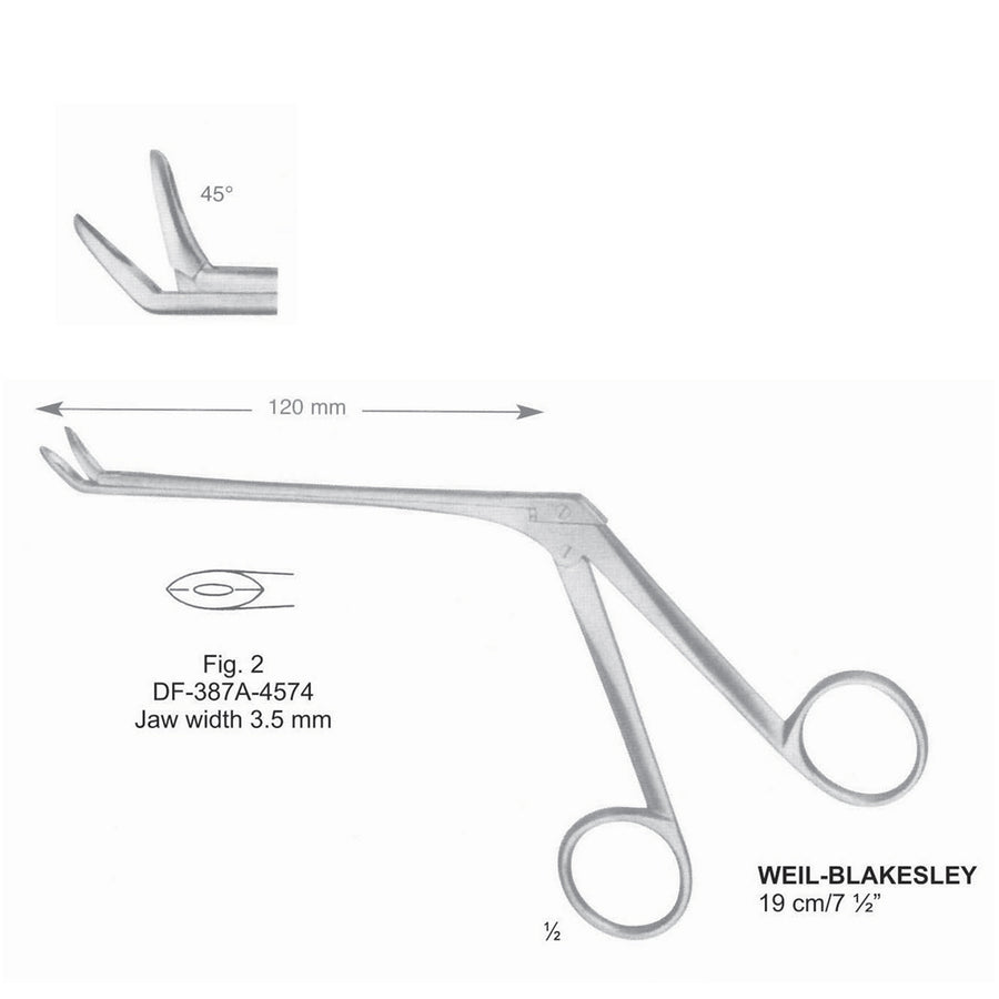 Weil-Blakesley Nasal Cutting Forceps, Fig.2, 45 Degrees , Jaw Width 3.5mm , 19cm (DF-387A-4574) by Dr. Frigz