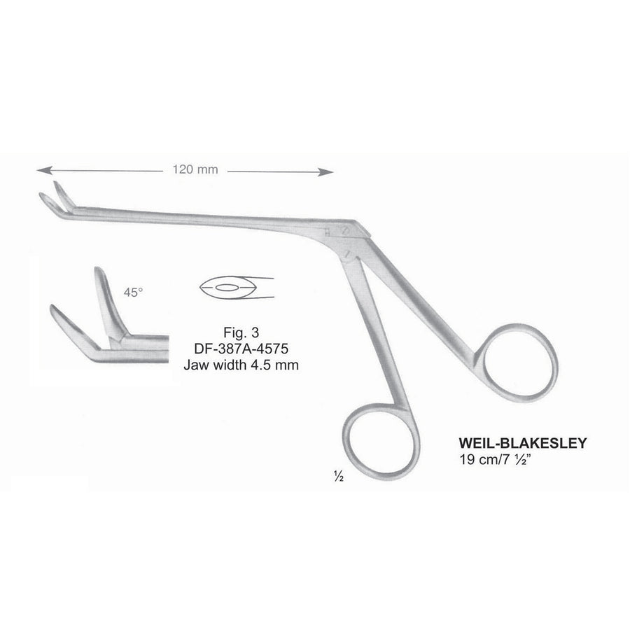 Weil-Blakesley Nasal Cutting Forceps, Fig.3, 45 Degrees , Jaw Width 4.5mm , 19cm (DF-387A-4575) by Dr. Frigz