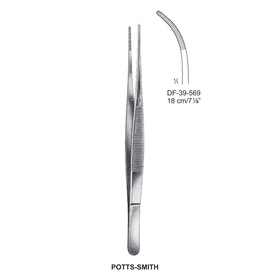 Potts-Smith Dressing Forceps, Curved, Serrated, 18cm (DF-39-569) by Dr. Frigz