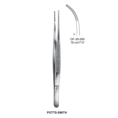 Potts-Smith Dressing Forceps, Curved, Serrated, 18cm (DF-39-569)