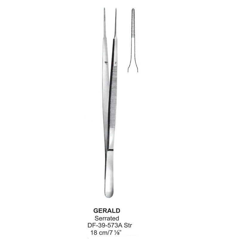 Gerald Dressing Forceps, Straight, Serrated, 18cm (DF-39-573A) by Dr. Frigz