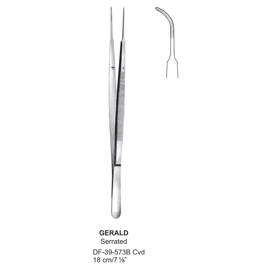 Gerald Dressing Forceps, Curved, Serrated, 18cm (DF-39-573B) by Dr. Frigz