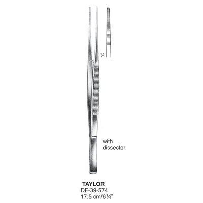 Taylor Dressing Forceps, With Dissector, Straight, Serrated, 17.5cm (DF-39-574)