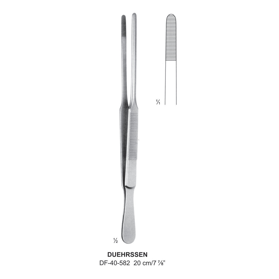 Duehrssen Dressing Forceps, Straight, Serrated, 20cm  (DF-40-582) by Dr. Frigz