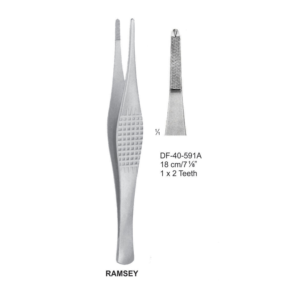 Ramsay Tissue Forceps, Straight, Serrated, 1X2 Teeth, 18cm (DF-40-591A) by Dr. Frigz