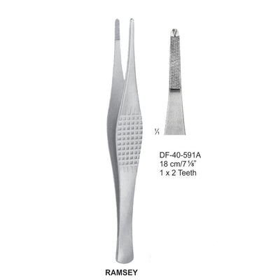 Ramsay Tissue Forceps, Straight, Serrated, 1X2 Teeth, 18cm (DF-40-591A)