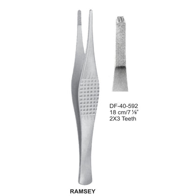 Ramsay Tissue Forceps, Straight, Serrated, 2X3 Teeth, 18cm (DF-40-592) by Dr. Frigz