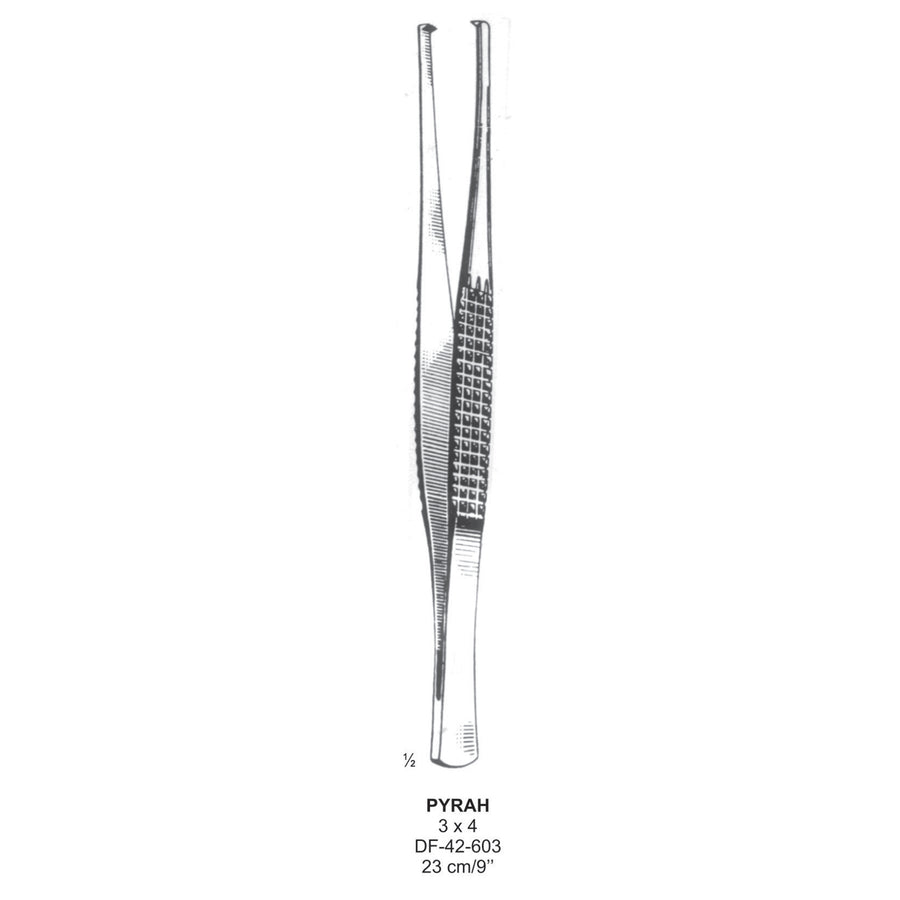 Pyrah Tissue Forceps, Straight, 3:4 Teeth, 23cm  (DF-42-603) by Dr. Frigz