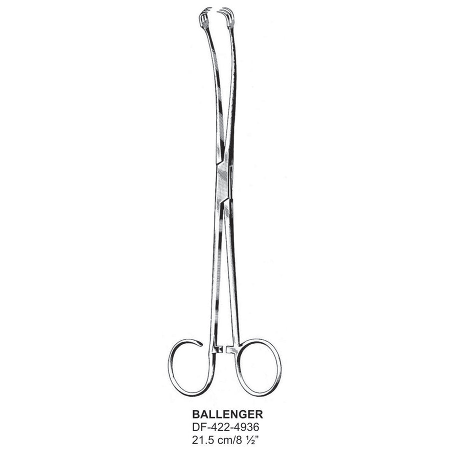 Ballenger Tonsil Forceps, Curved, 4X4 Prong, 1 Open Ring, 21.5cm  (DF-422-4936) by Dr. Frigz