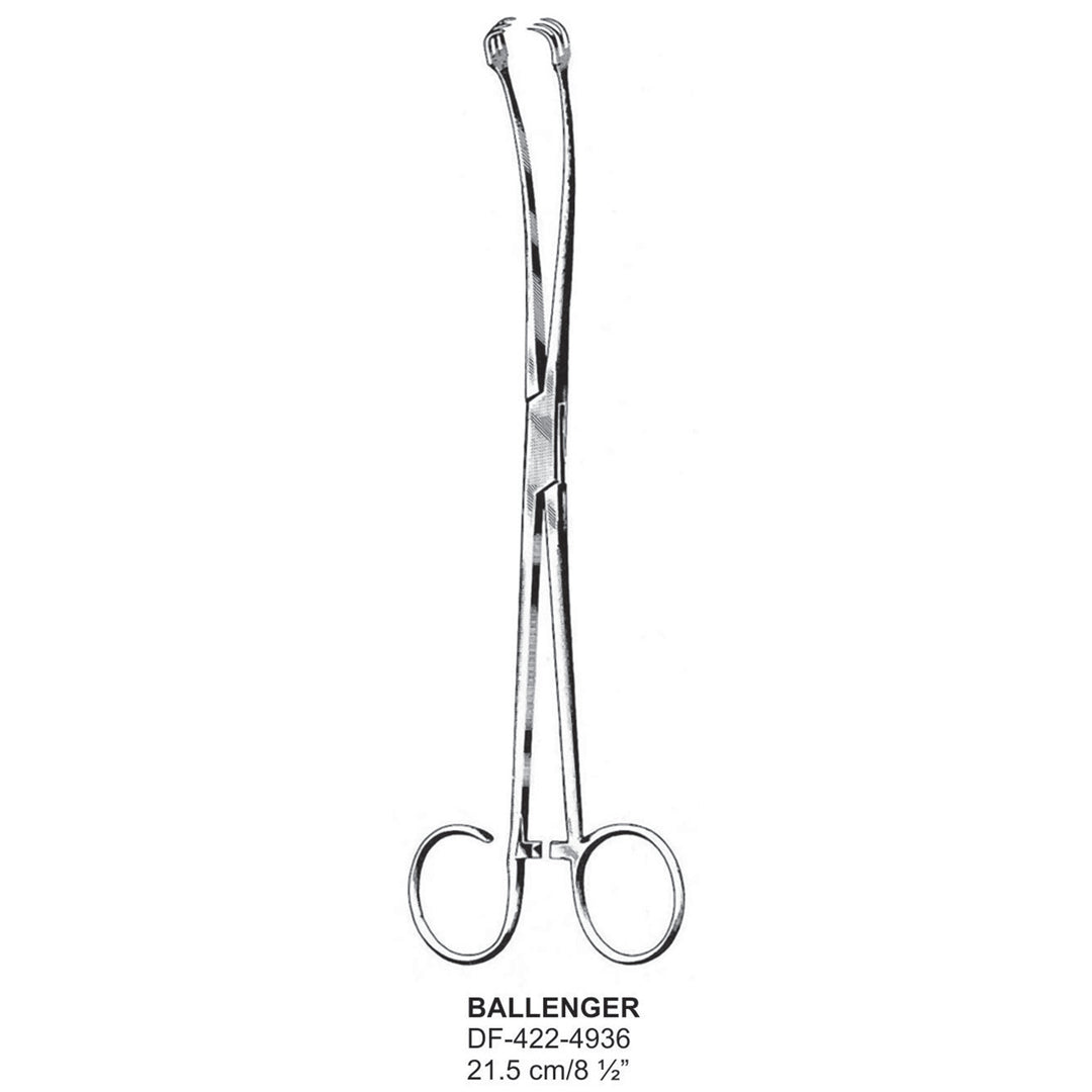 Ballenger Tonsil Forceps, Curved, 4X4 Prong, 1 Open Ring, 21.5cm  (DF-422-4936) by Dr. Frigz