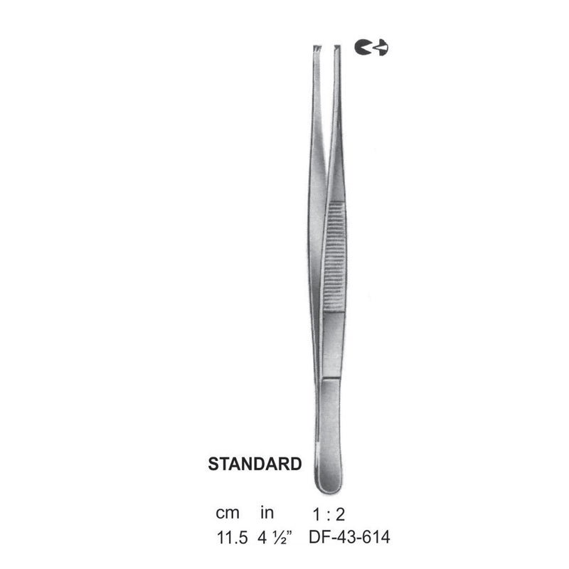 Standard Tissue Forceps, Straight, 1:2 Teeth, 11.5cm (DF-43-614) by Dr. Frigz