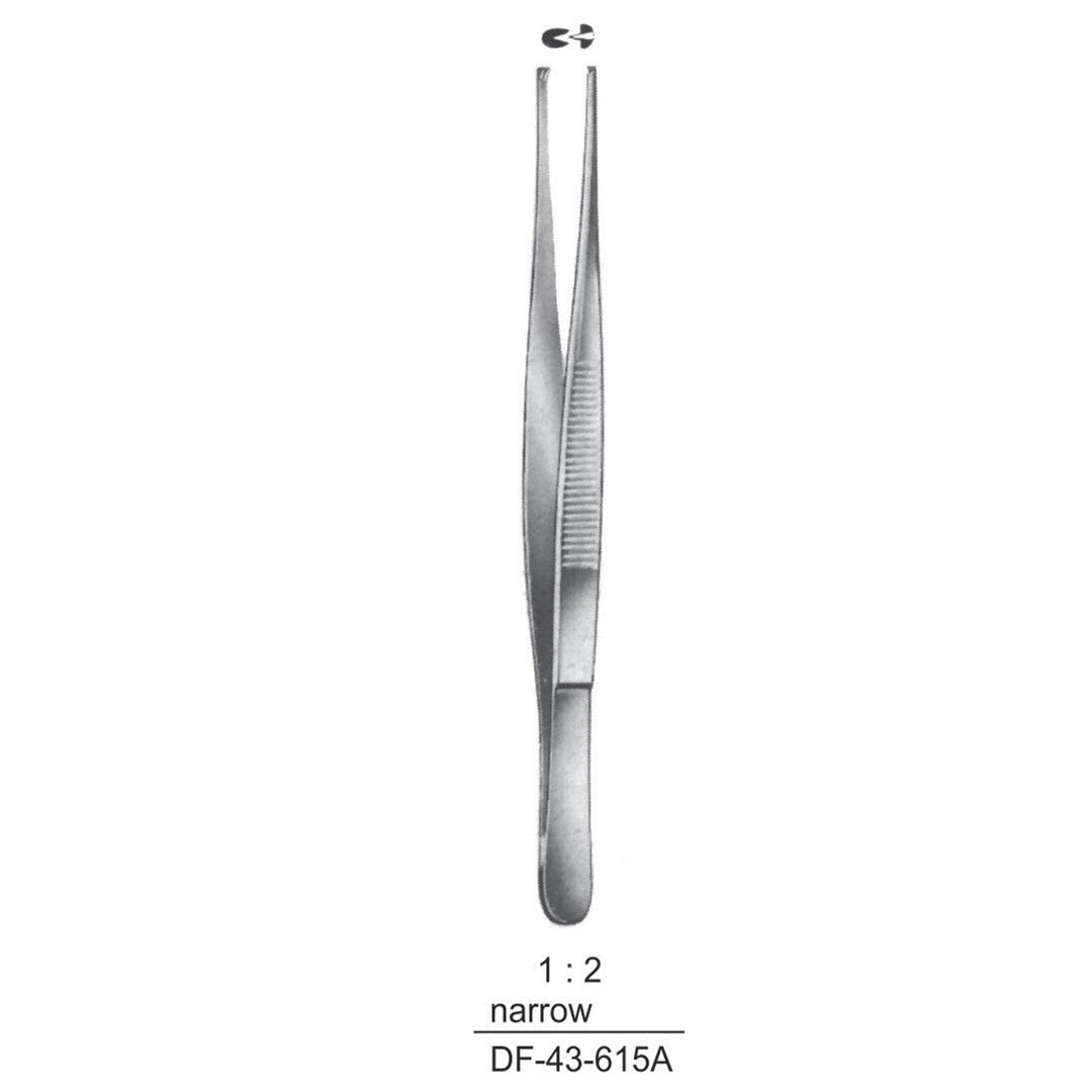 Standard Tissue Forceps, Straight, 1:2 Teeth, Narrow, 11.5cm (DF-43-615A) by Dr. Frigz