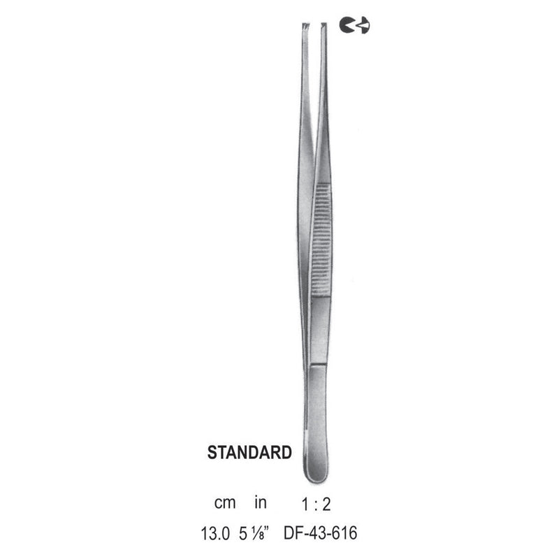 Standard Tissue Forceps, Straight, 1:2 Teeth, 13cm (DF-43-616) by Dr. Frigz