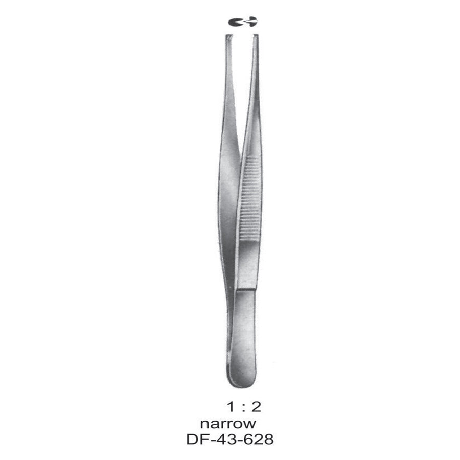 Standard Tissue Forceps, Straight, 1:2 Teeth, Narrow, 14.5cm (DF-43-628) by Dr. Frigz