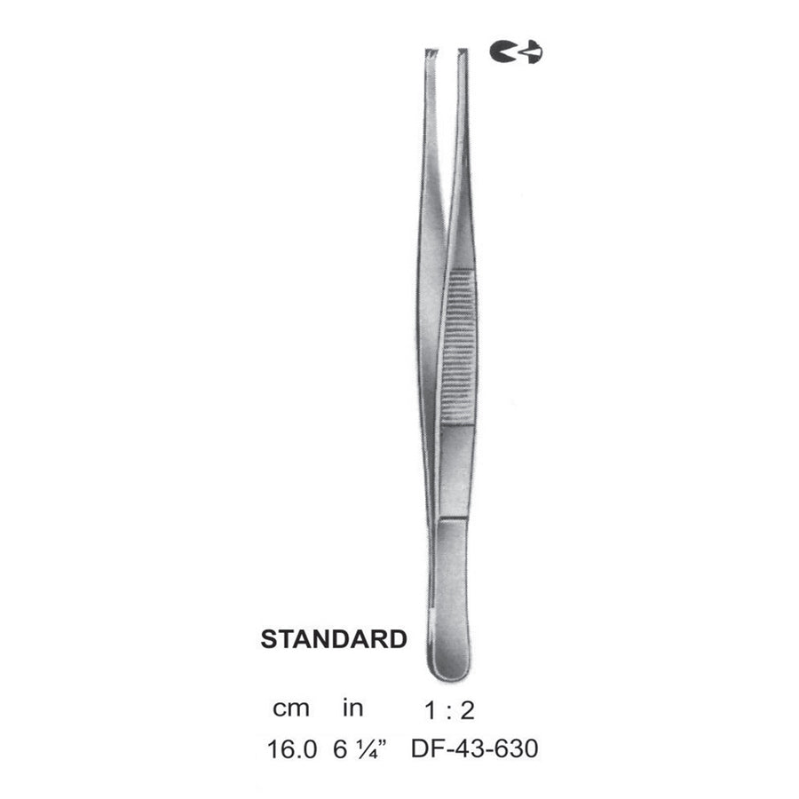 Standard Tissue Forceps, Straight, 1:2 Teeth, 16cm (DF-43-630) by Dr. Frigz