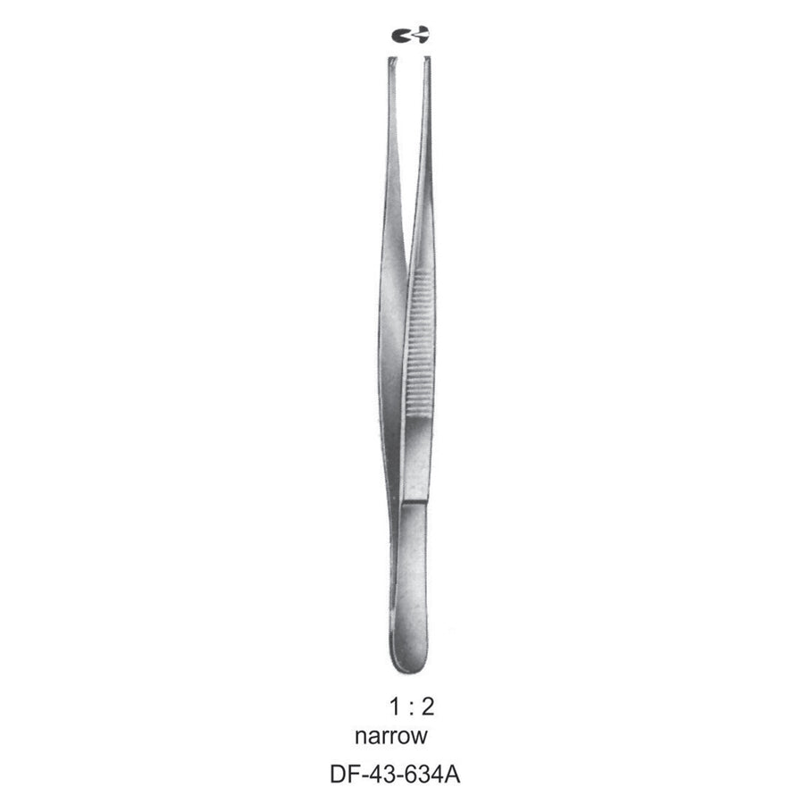 Standard Tissue Forceps, Straight, 1:2 Teeth, Narrow, 16cm (DF-43-634A) by Dr. Frigz