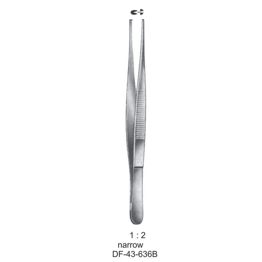 Standard Tissue Forceps, Straight, 1:2 Teeth, Narrow, 18cm (DF-43-636B) by Dr. Frigz