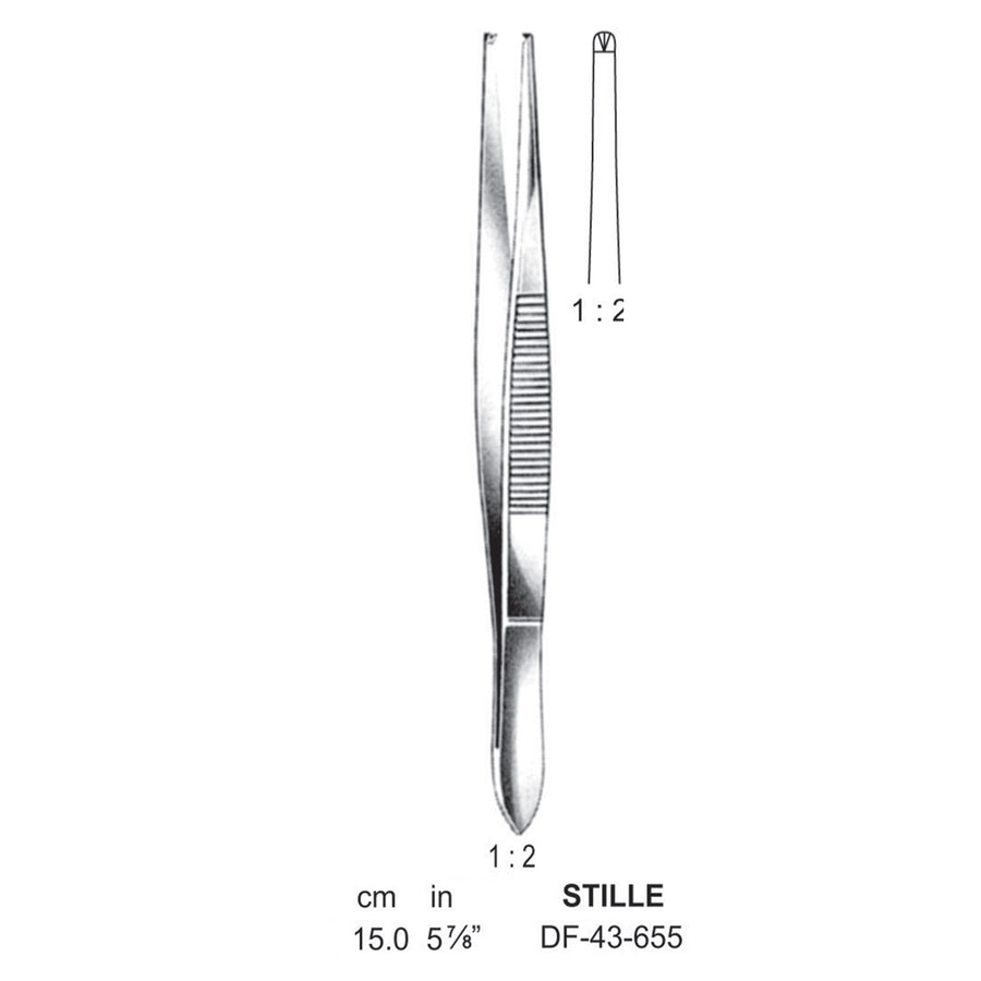 Stille Tissue Forceps, Straight, 1:2 Teeth, 15cm  (DF-43-655) by Dr. Frigz