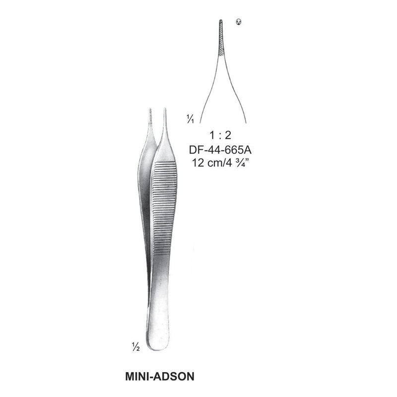 Mini-Adson Tissue Forceps, Straight, 1:2 Teeth, 12cm (DF-44-665A) by Dr. Frigz