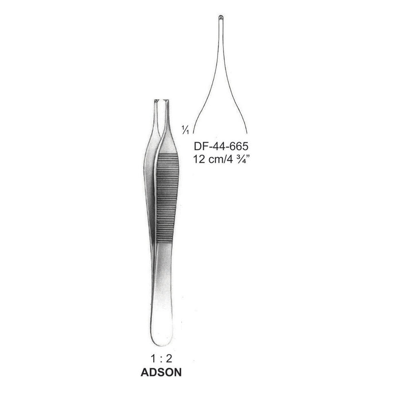 Adson Tissue Forceps, Straight, 1:2 Teeth, 12cm (DF-44-665) by Dr. Frigz