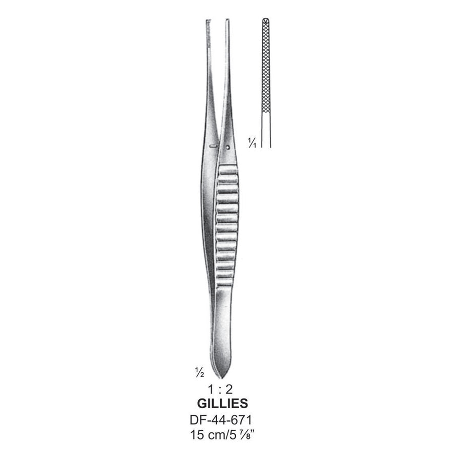 Gillies Tissue Forceps, Straight, 1:2 Teeth, 15cm (DF-44-671) by Dr. Frigz